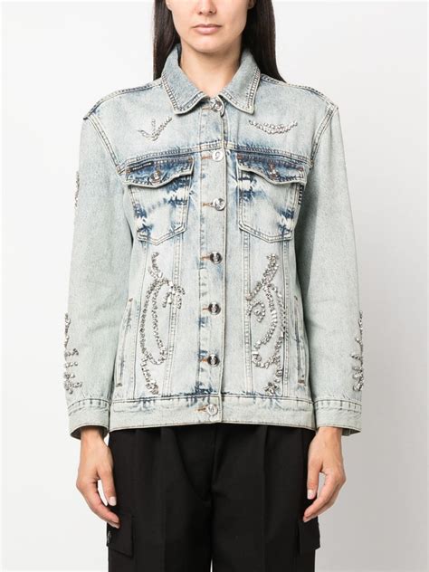 Philipp Plein Crystal Embellished Denim Jacket Blue FARFETCH