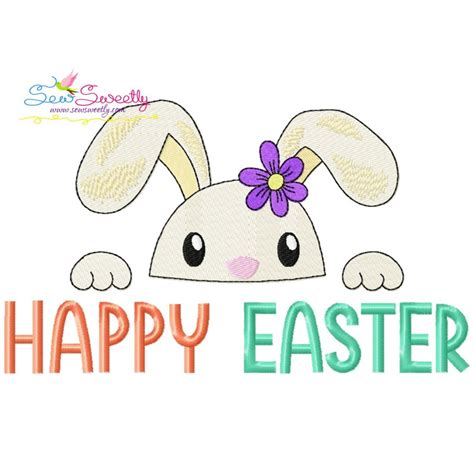 Happy Easter Bunny Peeking Embroidery Design Pattern