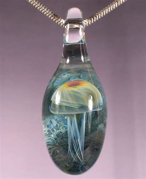 Glass Jellyfish Pendant Boro Necklace Glass Peace Lampwork Etsy