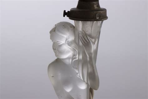 Art Deco Glass Table Lamp Of A Female Nude Holding A Torcher Lamp British C