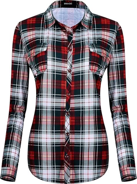 Damen Karierte Blusen Langarmhemd Karierte Bluse Plaid Shirt Amazon