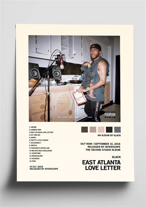 6LACK 'East Atlanta Love Letter' Album Art Tracklist Poster | Lettering, Love letters, Album art