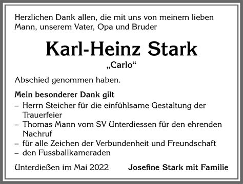 Traueranzeigen Von Karl Heinz Stark Augsburger Allgemeine Zeitung