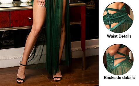 Amazon Women Lace Lingerie Set Lace Bra And Girdle With Long Sheer Mesh Dress Nightgown