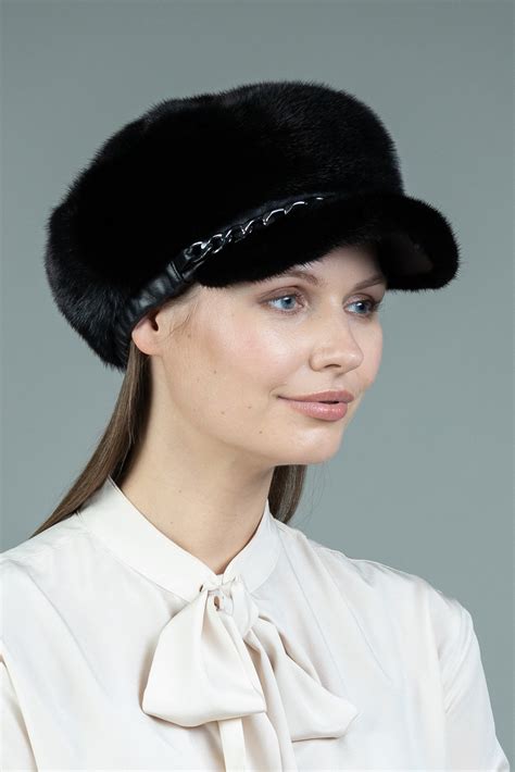 Black Mink Fur Hat With Snap Handmade By Nordfur