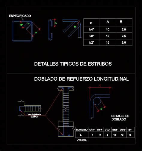 Detalle De Refuerzo De Acero Estribos En AutoCAD Librería CAD