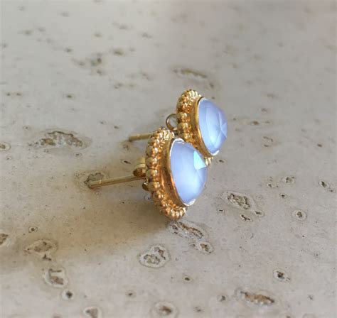 White Moonstone Boho Earring Faceted White Bohemian Earring Gold Stud