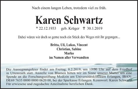 Traueranzeigen Von Karen Schwartz Trauer Nn De