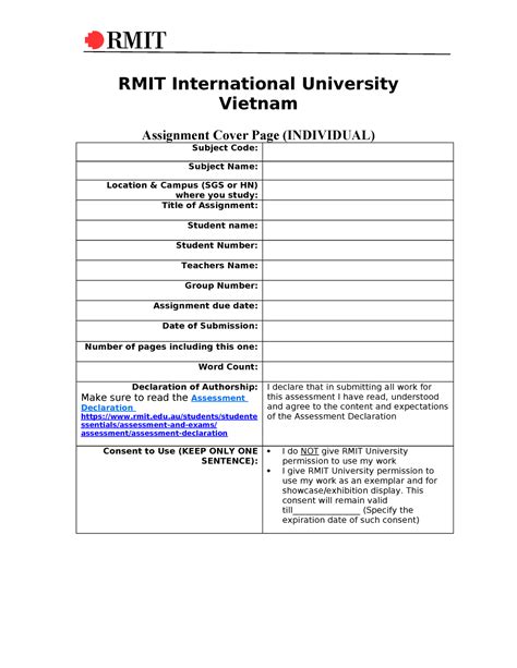 Rmit Vn Cover Sheet Individual Work Rmit International University