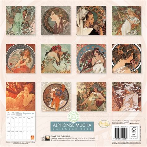 Alphonse Mucha Wall Calendar 2025 Art Calendar Flame Tree Publishing