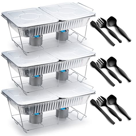 Disposable Chafing Dish Buffet Set Wire Racks Pans Lids Serving Spoons Forks Tongs Diplastible ...