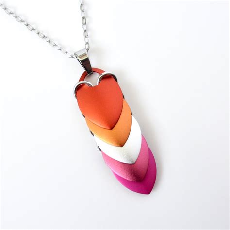 Lesbian Pride Pendant Color Sunset Flag Chainmail Scales Necklace LGBTQ Scalemail Jewelry Etsy