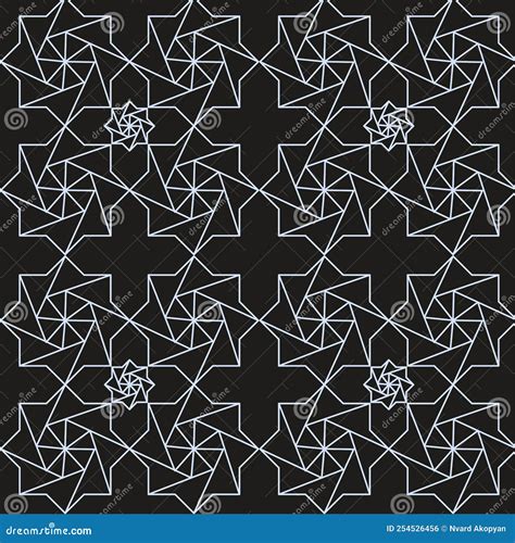 Geometric Abstract Line Seamless Pattern On Black Background Stock