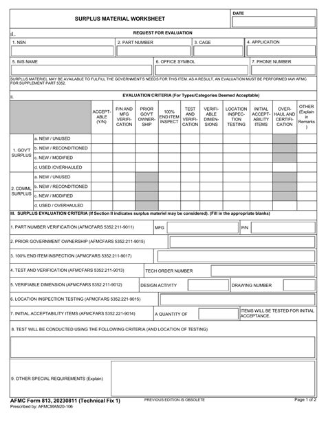 Afmc Form 813 Download Fillable Pdf Or Fill Online Surplus Material