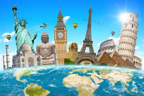 Famous Landmarks Of The World Surrounding Planet Earth Stock