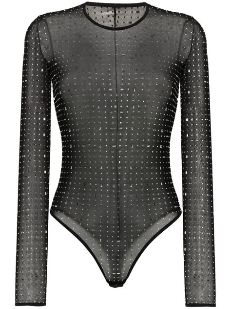 Atu Body Couture X Rue Ra Crystal Embellished Bodysuit Black