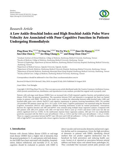 Pdf A Low Ankle Brachial Index And High Brachial Ankle Pulse Wave