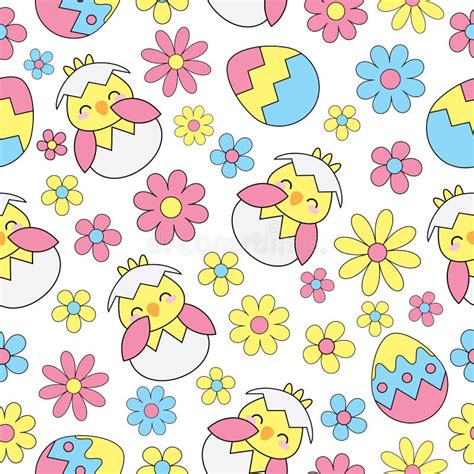 Seamless Pattern With Easter Eggs Flowers And Twigs Stock Vector