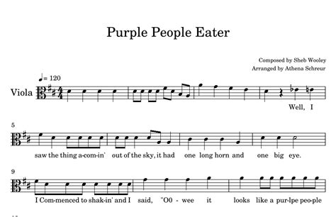 Purple People Eater Tm Arr Athena Schreur Sheet Music Sheb Wooley Viola Solo