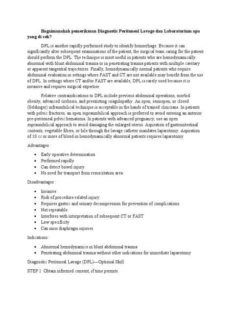 Diagnostic Peritoneal Lavage | PDF | Peritoneum | Surgical Specialties