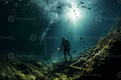 Free Diver Exploring A Shipwreck Ai Generative Stock Photo At