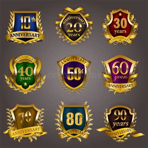 Set Of Gold Anniversary Badges Stock Vector Illustration Of Decoration Graduation 118870651