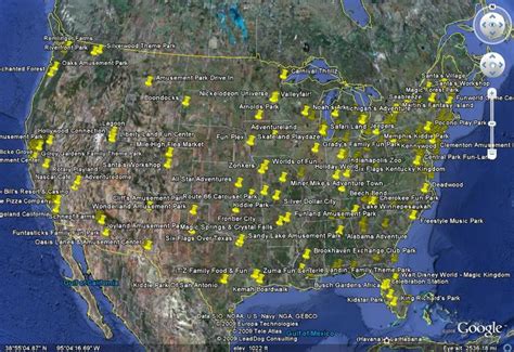 Map of Every Coaster in the US using Google Earth - Theme Parks, Roller ...