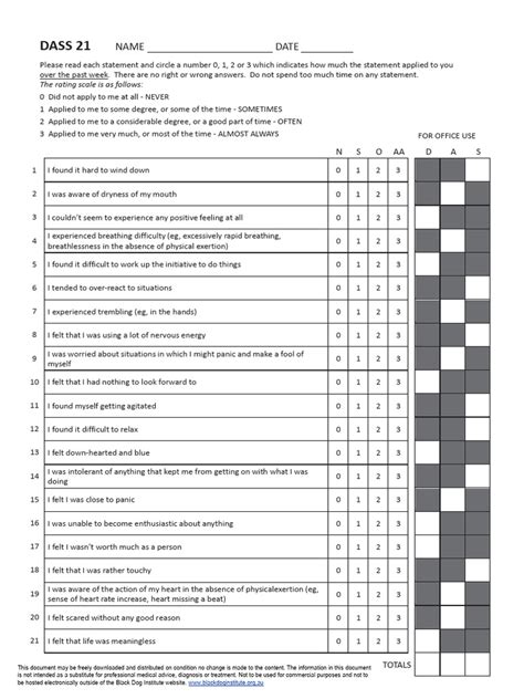 DASS 21 Questionnaire and Answer Sheet | Download Free PDF | Anxiety ...