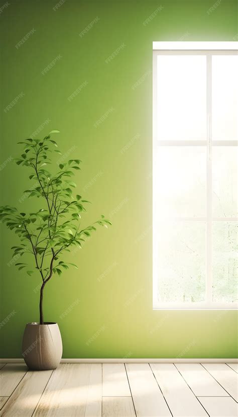 Premium Photo | A green wall with a plant in it