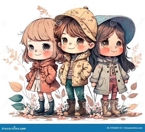 Portrait of Three Smiling Kids, Anime Characters, Cartoon Children ...