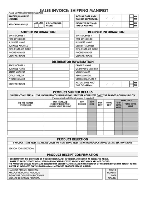 Shipping Manifest Template Fill Online Printable Fillable Blank