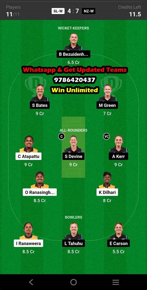 Sl W Vs Nz W Rd Odi Match Dream Team Fantasy Prediction New Zealand