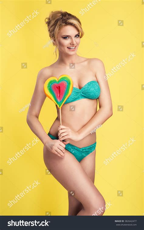 Sexy Blonde Woman Wearing Green Bikini Stock Photo Edit Now