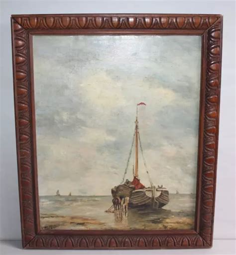 Tableau Ancien Huile Marine Sc Ne De P Che Bretagne Mer Du Nord