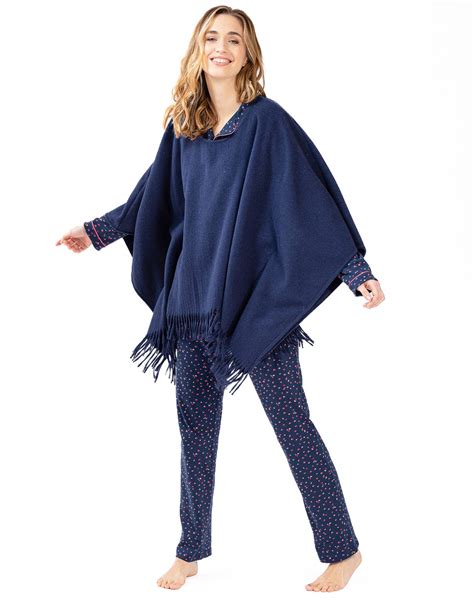 Woollen Poncho Foehn Navy Blue Lingerie Le Chat