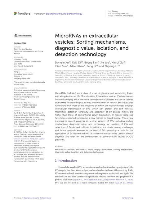 Pdf Micrornas In Extracellular Vesicles Sorting Mechanisms