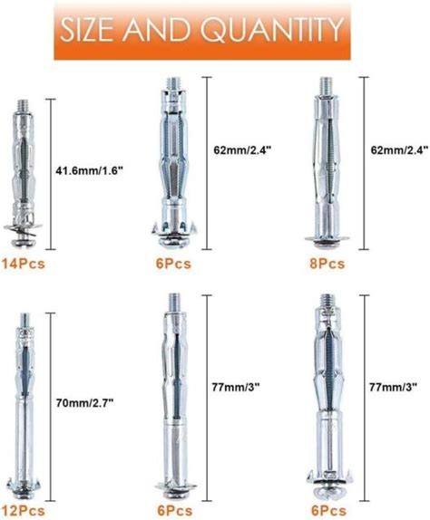 Rustark Pcs Sizes Heavy Duty Zinc Plated Steel Molly Bolt Drive