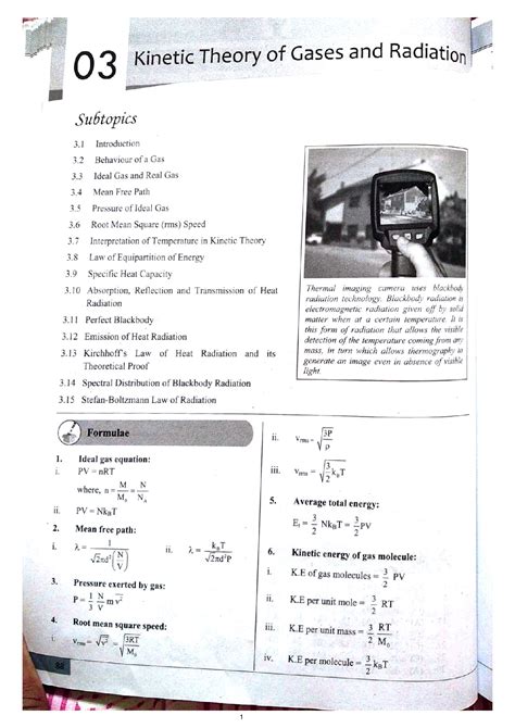 Solution Kinetic Theory Of Gases And Radiation Mht Cet Notes Pyqs