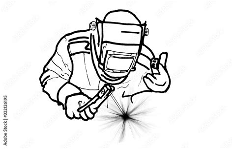 Black And White Schematic Drawing Of A Welder At Work Stock Vector