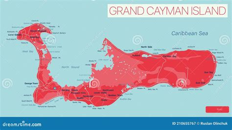 Grand Cayman Island Detailed Editable Map Cartoon Vector