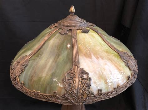 Arts And Crafts Bradley And Hubbard Green Slag Glass Table Lamp At 1stdibs