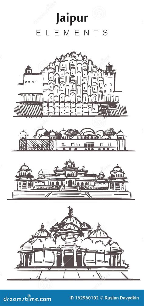 Jaipur Sketch Skyline Jaipur India Hand Drawn Vector Illustration