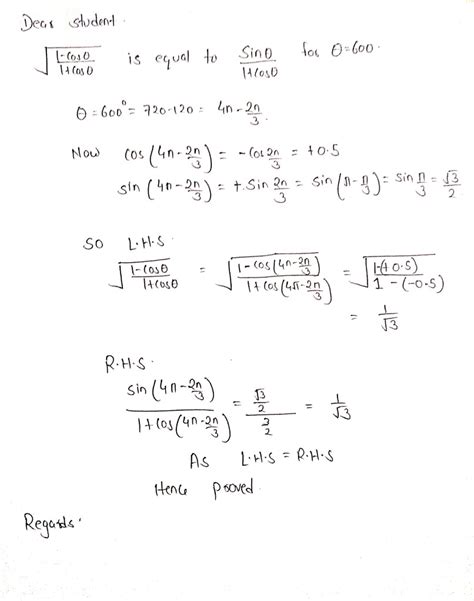 Verify That Root Of 1 Cos Theta 1 Cos Theta Sin Theta 1 Cos Theta For