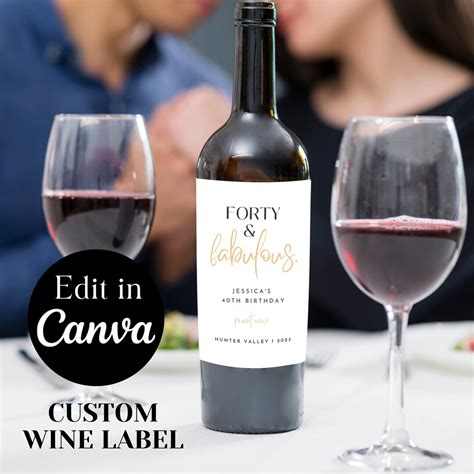 Forty And Fabulous Minimalist 40th Birthday Party Wine T Label Wine Label Template