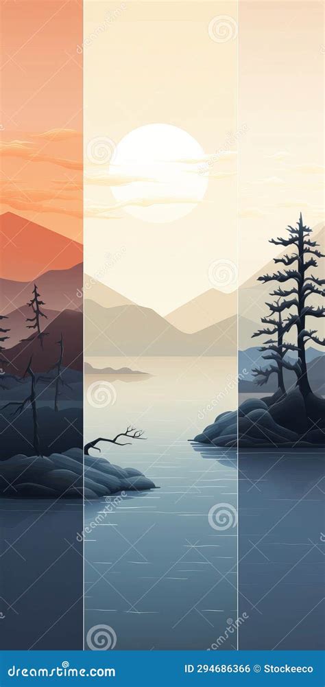 Tranquil Fjord Minimalistic Illustration Of Coast With Trees And