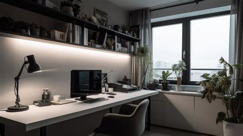 Premium Photo Interior Deisgn Of Home Office In Minimalist Style With