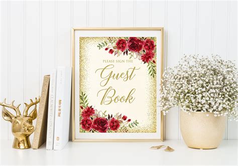 Birthday Guest Book Sign Red Gold Guest Book Sign Please - Etsy