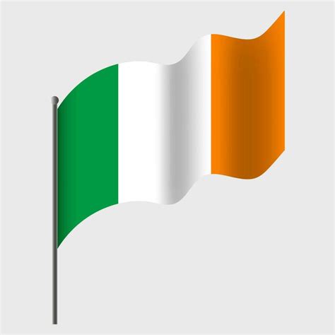 Waved Ireland Flag Irish Flag On Flagpole Vector Emblem Of Ireland