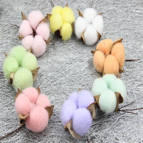 6pcs Natural Dried Flower Colorful Cotton Flower Heads Kapok Cotton Diy Christmas Garland