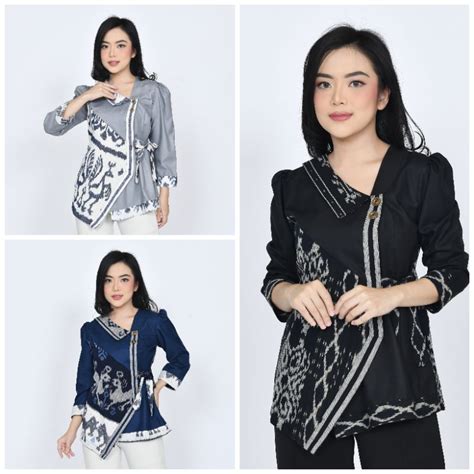 Jual Baju Atasan Blouse Batik Tenun Wanita Modern Kemeja Kerja Batik Tenun Etnik Troso Jepara